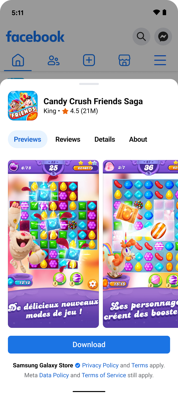 Meta App Install Sheet on Facebook